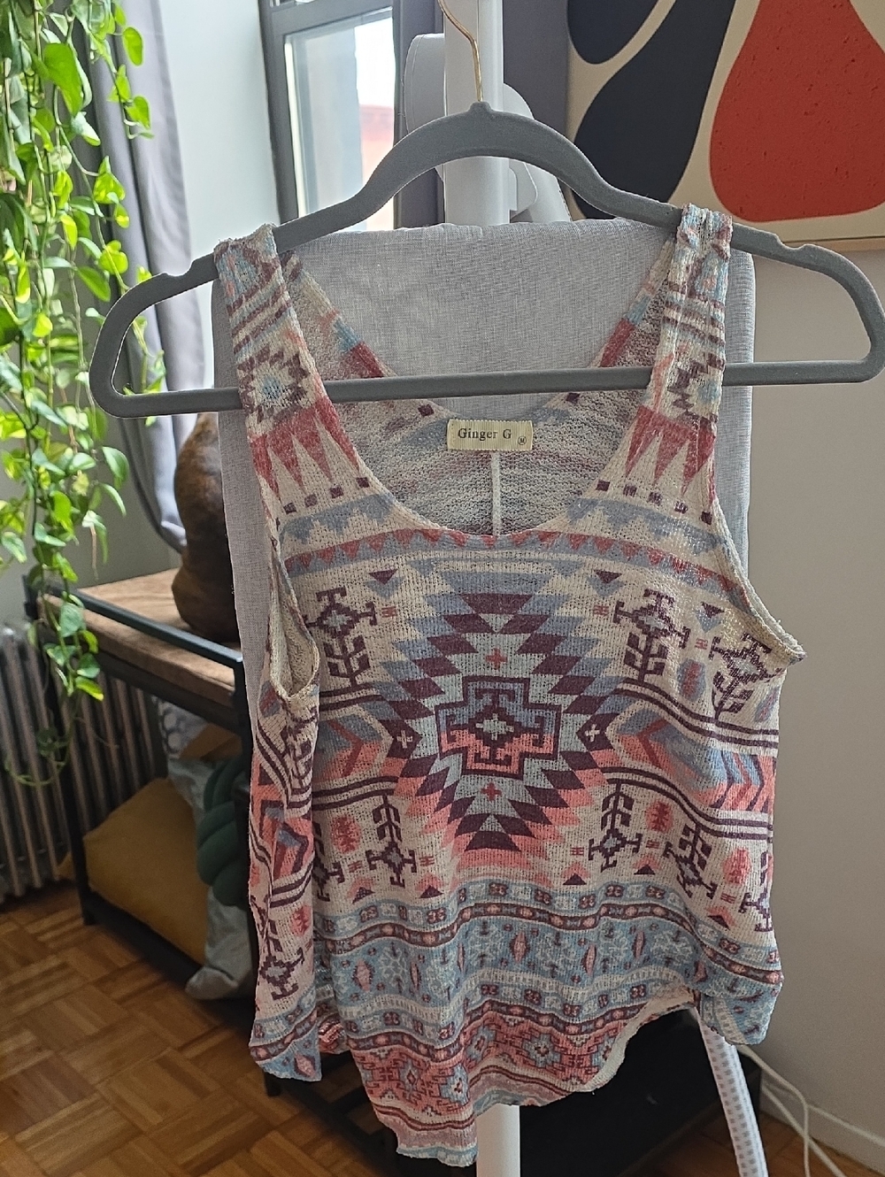 Ginger G Multicolor Aztec-Print Tank Top — Pink, Blue & Cream
